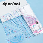 Deli 4pcs/set Transparent Soft Ruler Flexible Straight Triangle Rulers Protractor for Home Office Drawing Maths Measuring Tool
