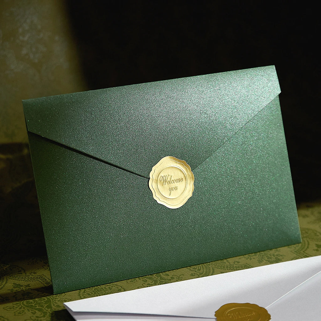 10Pcs Pearl Color Ins Style Envelope Invitations with Gold Sealing Stickers, Multi-Purpose Envelopes for Weddings, Birthdays, Fa