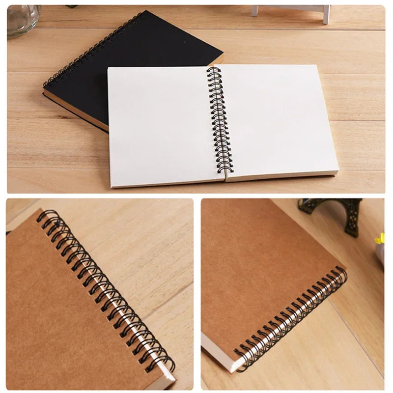 A5/A6 Spiral Sketchbook Blank Notebook 50 Sheets Kraft Paper Hardcover for Students Graffiti/Painting School Stationery Supplies