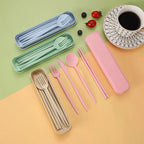 Eco-Friendly Wheat Straw Cutlery Reusable Chopstick Fork Knife Spoon Tableware Set 4Pcs/Set Portable Utensils With Box Healthy