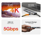 CABLETIME 7 IN 1 USB C HUB 4K@30Hz Resolution Display 5Gbps High Speed Data Transmission PD 100W Power for Laptop Macbook