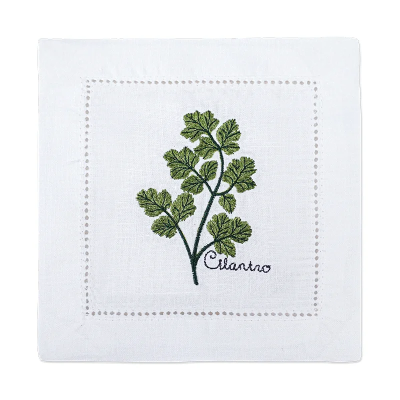 New Embroidered Herb Cocktail Napkin, Pure Linen, Lavender, Rosemary, Mint，Sage，Natural, Elegant, Tea Napkin, 15x15cm,