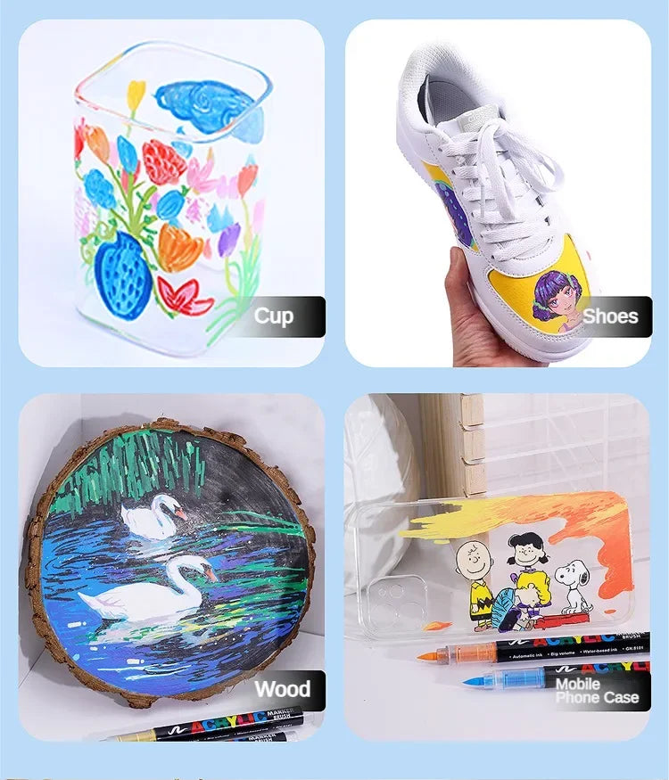 GUANGNA 16 Colors Direct-liquid Acrylic Paint Pens Brush Marker Pen for Rock Painting Stone Ceramic DIY Art Supplies Stationery