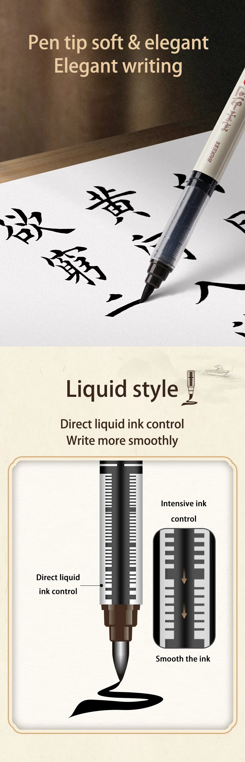 BAOKE S010 Liquid Calligraphy Pen Set 4 Tips Waterproof Pigment Ink Calligraphy Brush Pen