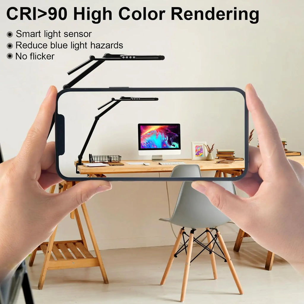 28.2" Large Transformable LED Desk Lamp with Clamp, Architect Ultra Bright 24W Light, Auto Dimming and Sensor Design for Office