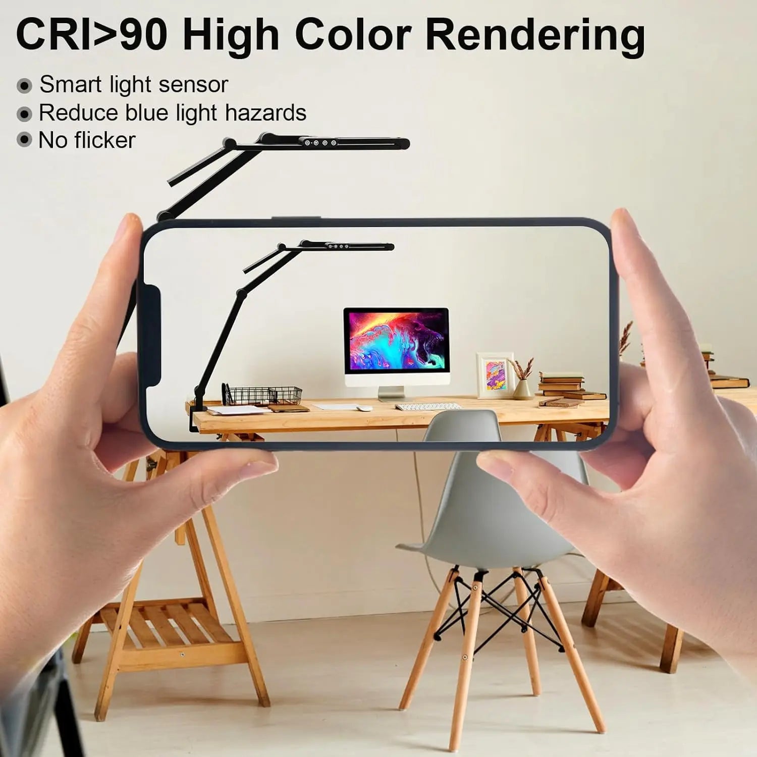 28.2" Large Transformable LED Desk Lamp with Clamp, Architect Ultra Bright 24W Light, Auto Dimming and Sensor Design for Office