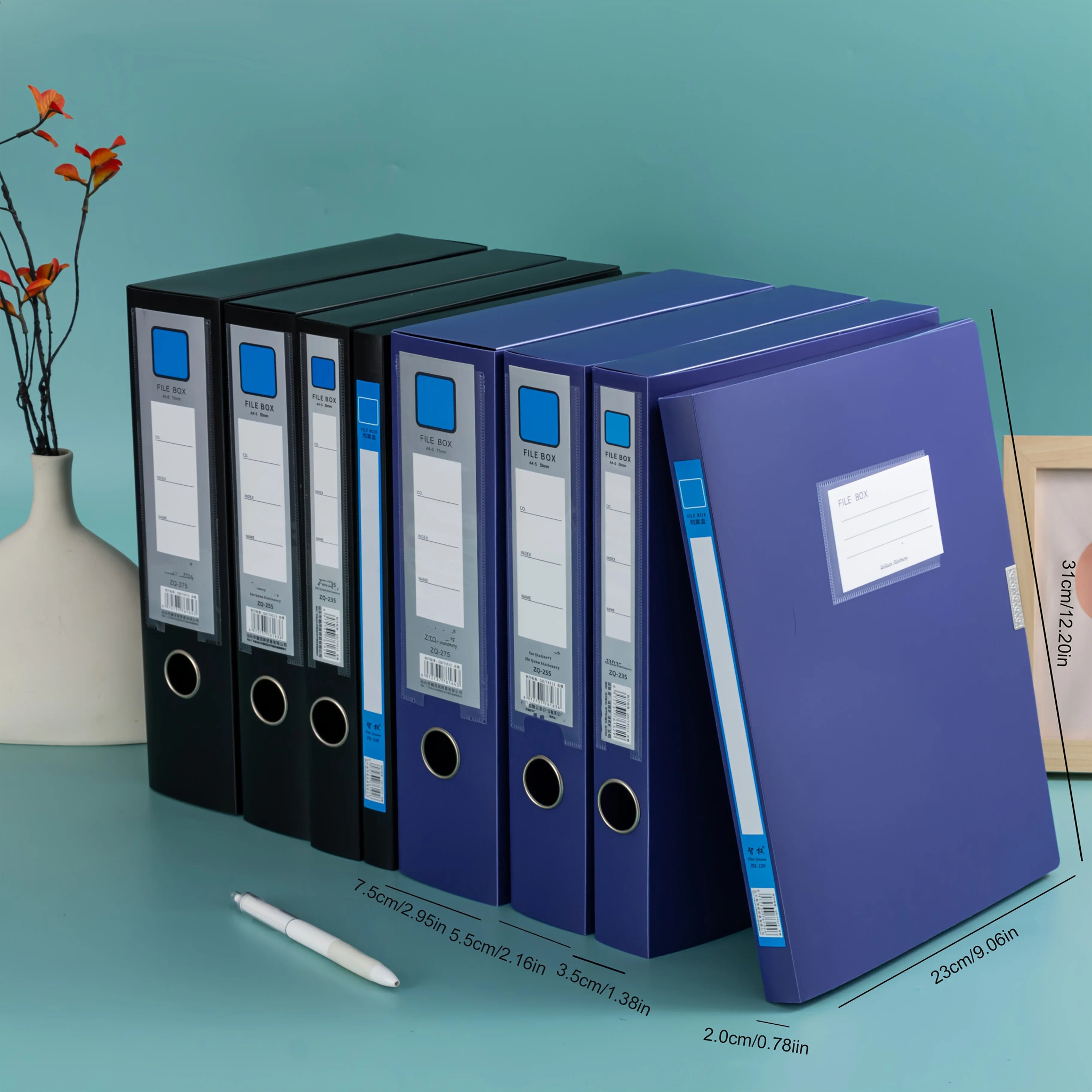 9pcs A4 Size Foldable Document Binder, Thickened PP Material, Vertical Accounting Voucher Document Storage Box with Label Holder