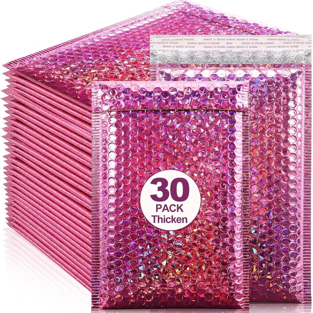 30Pcs/Lot Holographic Bubble Mailers Mailing Envelope Waterproof Courier Bag Padded Bubble Envelopes Shipping Packaging