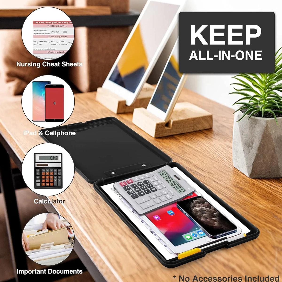 Clipboard with Storage (Multiple Colors Available) with Low Profile Clip, 9.5 x 13 Inch Sturdy Portable Writing Board, Foldable