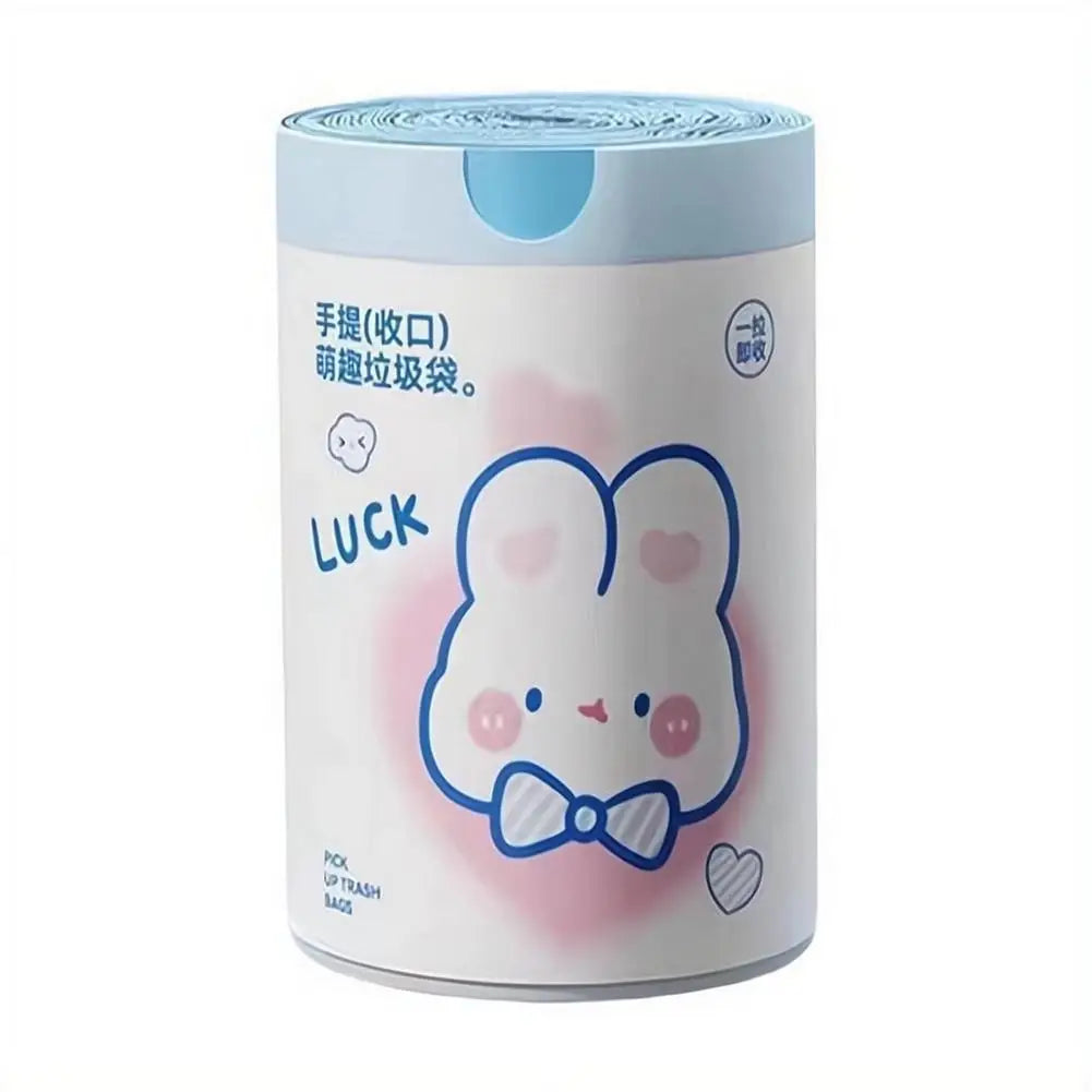 1 roll 100pcs blue rabbit garbage bag Portable Printed Thickened Garbage Bags, Stylish Blue Heart & Rabbit Drawstring Trash Bags