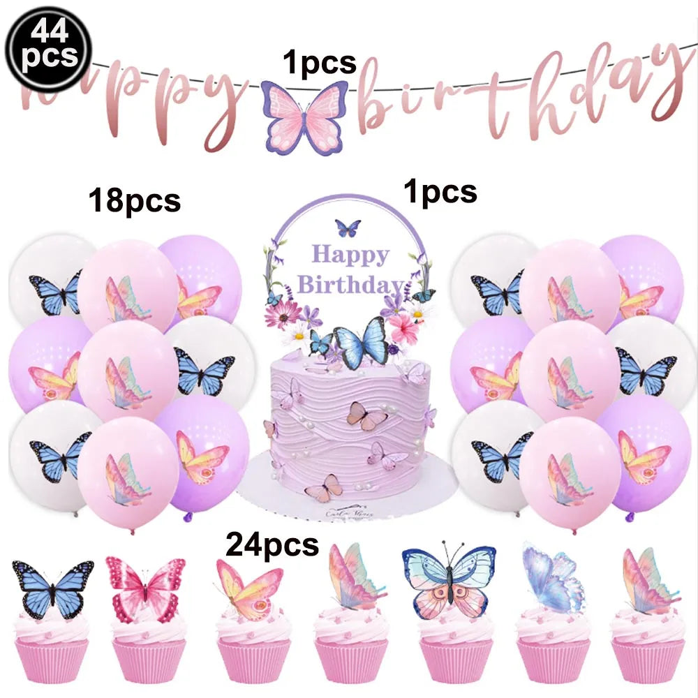 Butterfly Birthday Party Decoration Disposable Party Plates Cup Napkin Tablecloth Butterfly Knìfe Birthday Decoration Baby Showe