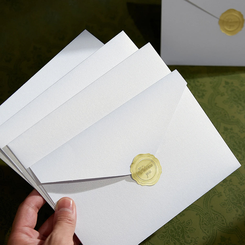 10Pcs Pearl Color Ins Style Envelope Invitations with Gold Sealing Stickers, Multi-Purpose Envelopes for Weddings, Birthdays, Fa