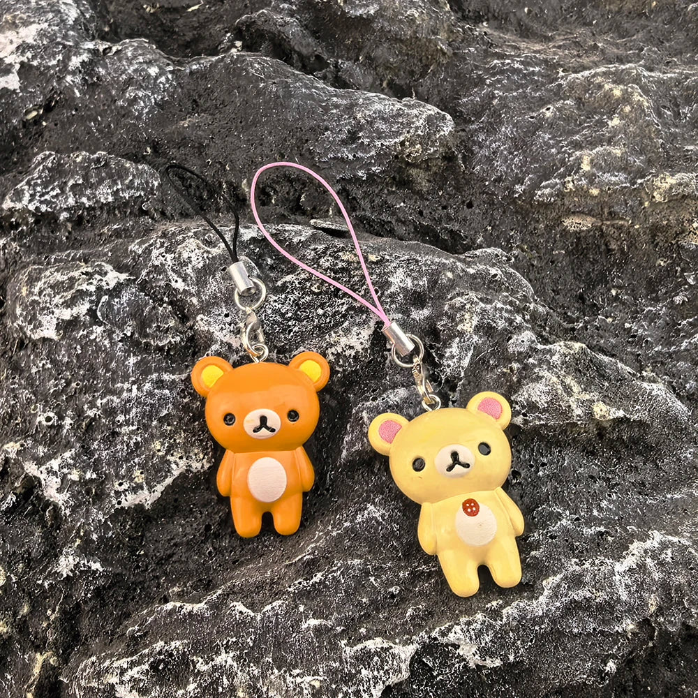 Kawaii Rilakkuma Easy Bear Phone Rope Chain Keyrings Lazybear Doll Keychains Bag Key Pendants Gift