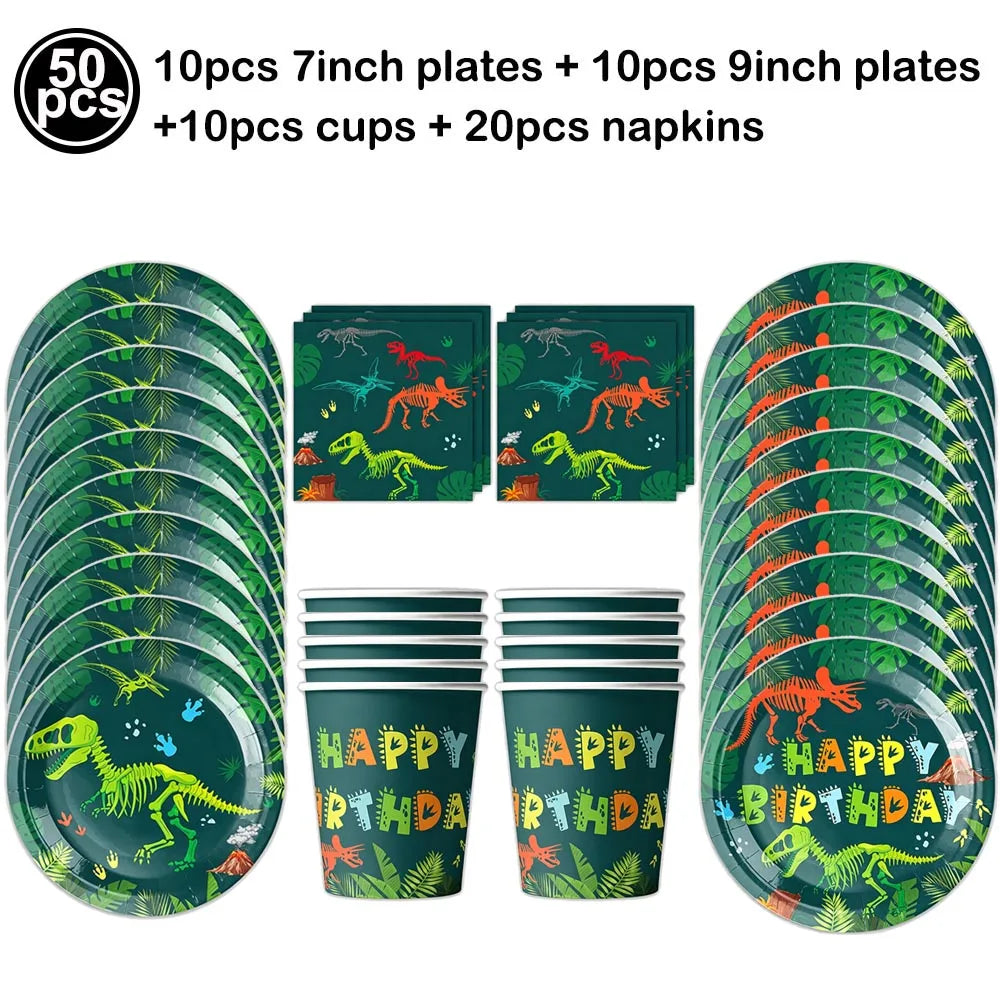 Jurassic Dinosaur Party Dinosaur Fossil Disposable Tableware Plate Cup Napkins Dinosaur Theme Birthday Party Decor Supplies