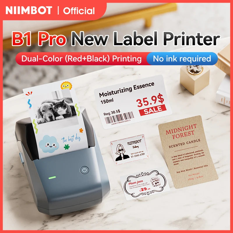 Niimbot B1 Pro Label Printer 300 DPI High-definition Red Black Color Printing Self-adhesive Photo Printing for Business Home