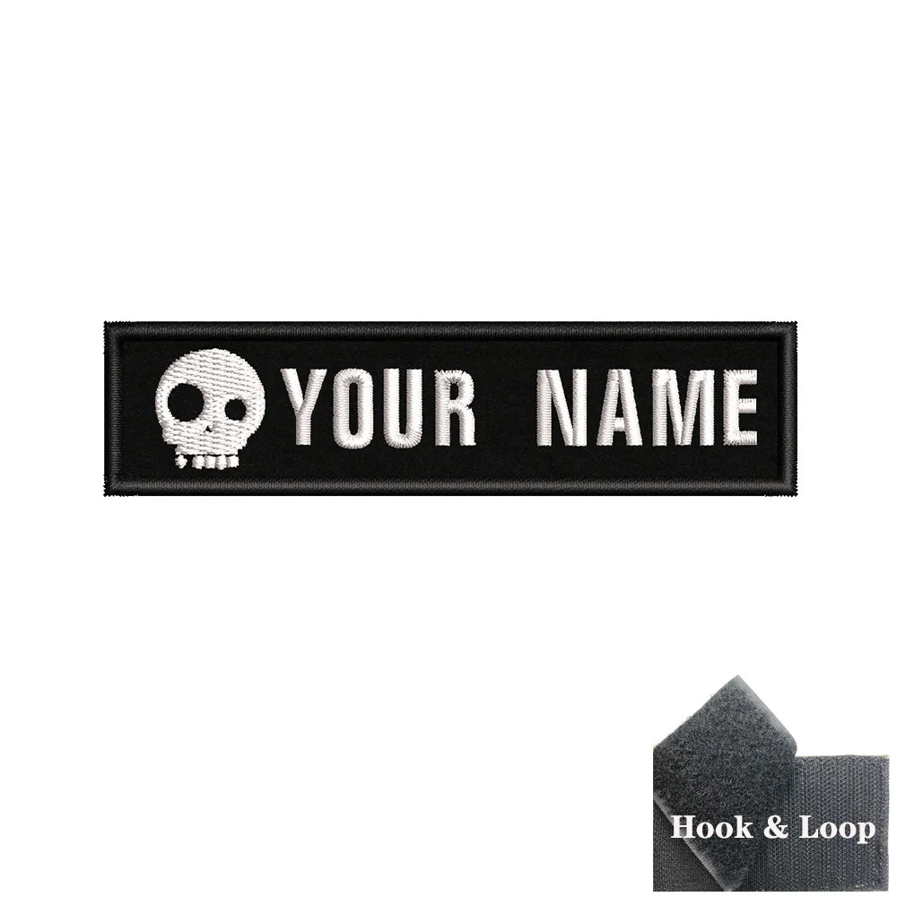 1PC 10cmX2.5cm Custom Name number Patch Badge tags Stripes Iron On Or Hook Loop dog paw dog footprints skull Punisher Telephone