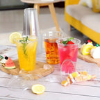 50PCS Clear Disposable Plastic Cups Flat Lids Drinking Cup for Party Wedding Ice Coffee Milkshakes Smoothies Cold Drinks
