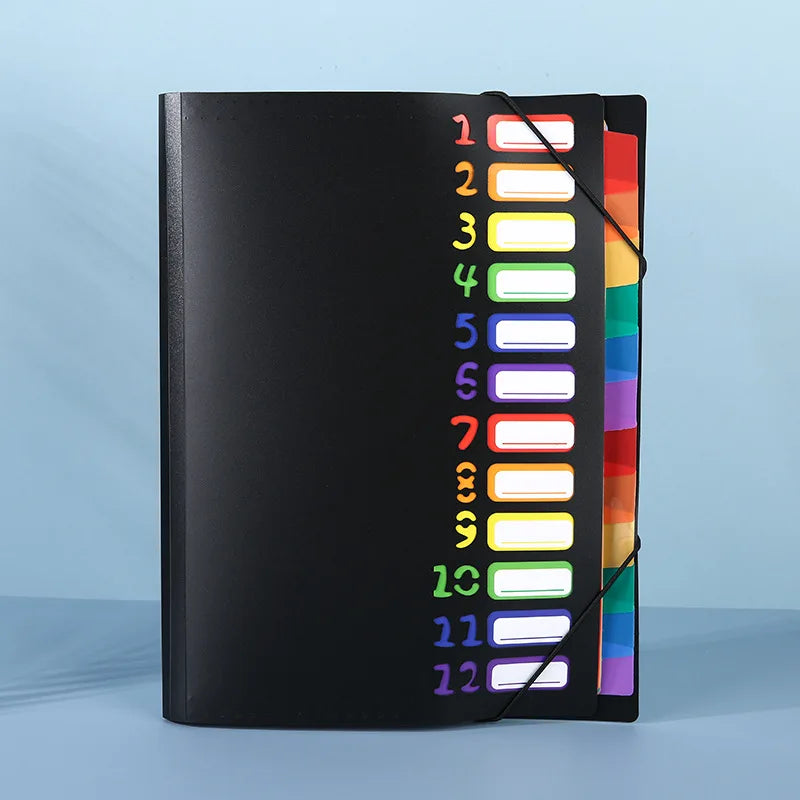 A4 12-Pocket Rainbow Accordion File Folder, Elastic Band Expanding Document Organizer with Index Tabs for School Office