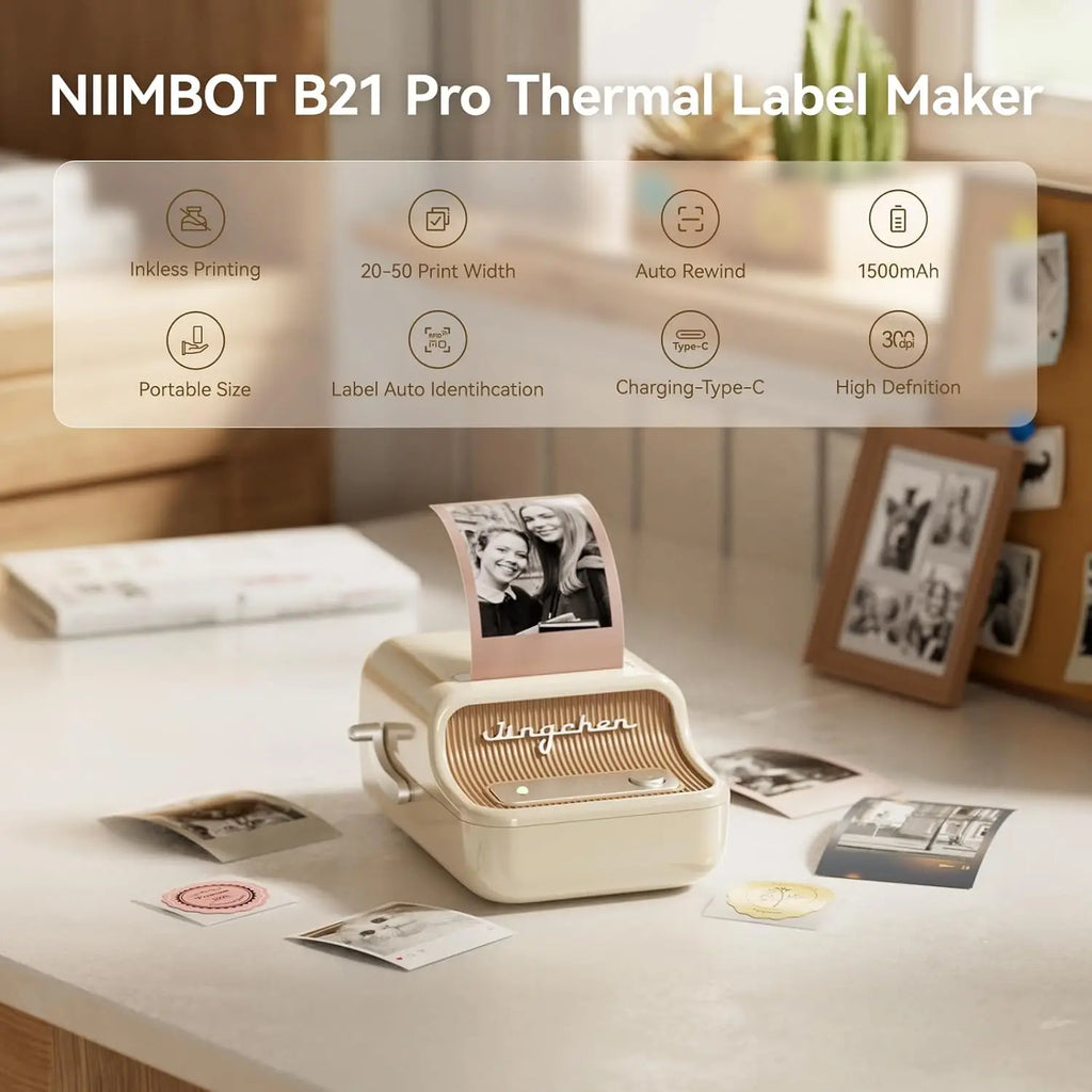 Niimbot 200dpiB21 300dpi B21PRO Label Maker Tag Price Portable Thermal Label Printer with White Photo Labels for Bakery/Business