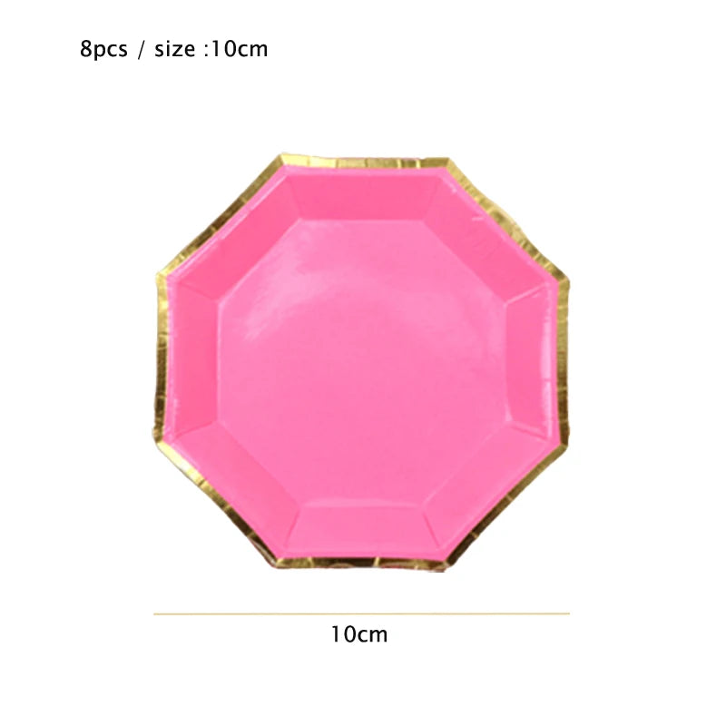 10cm Mini Plate Party Paper Plates Disposable Tableware Birthday Party wedding Decor kids Party Supplies Pink Small Plates 8pcs