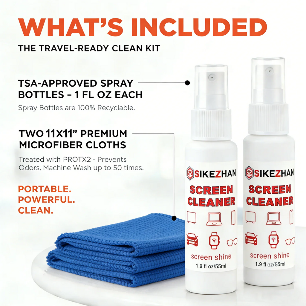 Screen Cleaner Spray Kit Refillable with Microfiber Cloth for iPhone iPad Laptop Glasses Car.Portable Streak-Free Mist 55ml/pc