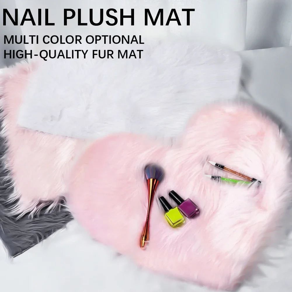 Pink Nail Art Soft Fur Foldable Hand Rest Pad Nail Art Photo Background Manicure Practice Cushion Mat Nail Equipment Tool