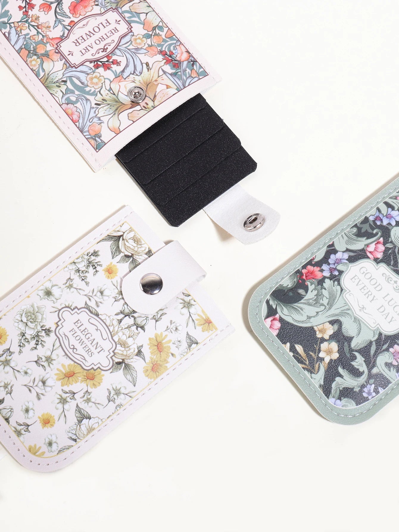 1PC Oil Painting Floral Pattern Card Holder,Pull-Out Multi-Card Slots,Suitable for ID Cards,Bank Cards, Business CardsStorage