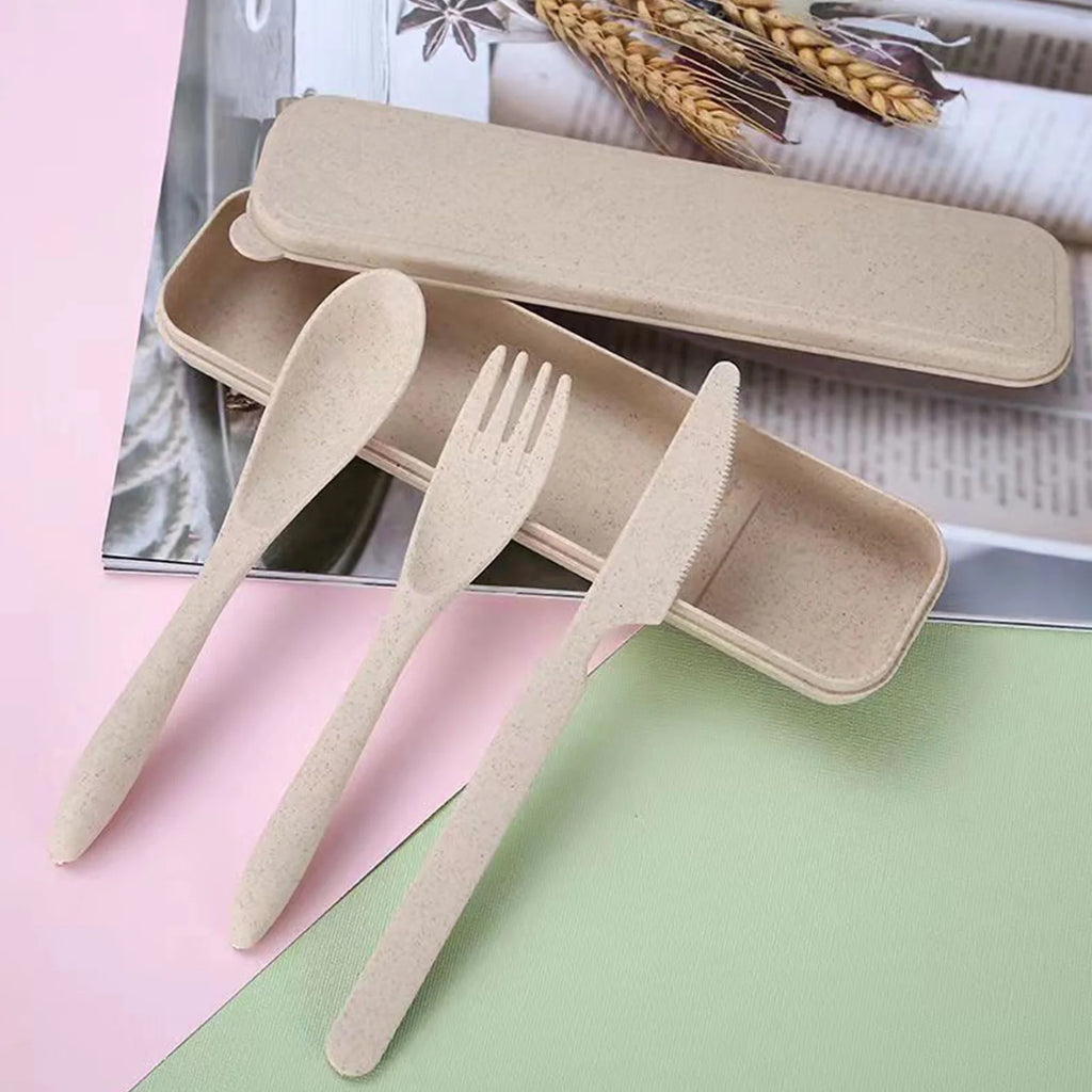 Straw Cutlery Set Modern Portable Fork, Spoon, and Knife Set with Storage Case Ideal for Office, School, and Picnics