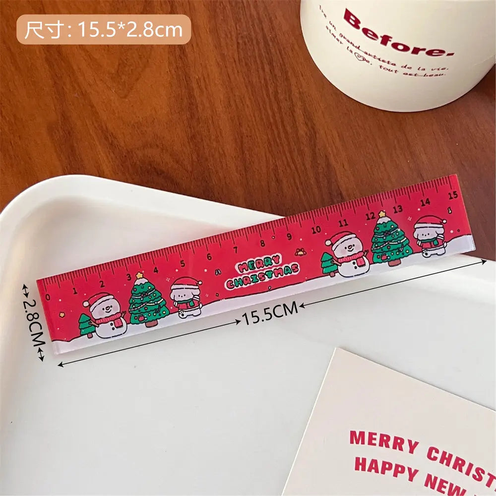 1 Piece Lytwtw's Cute Animals Straight Kawaii Christmas Ruler Tools Stationery Cartoon Drawing Office School Measuring