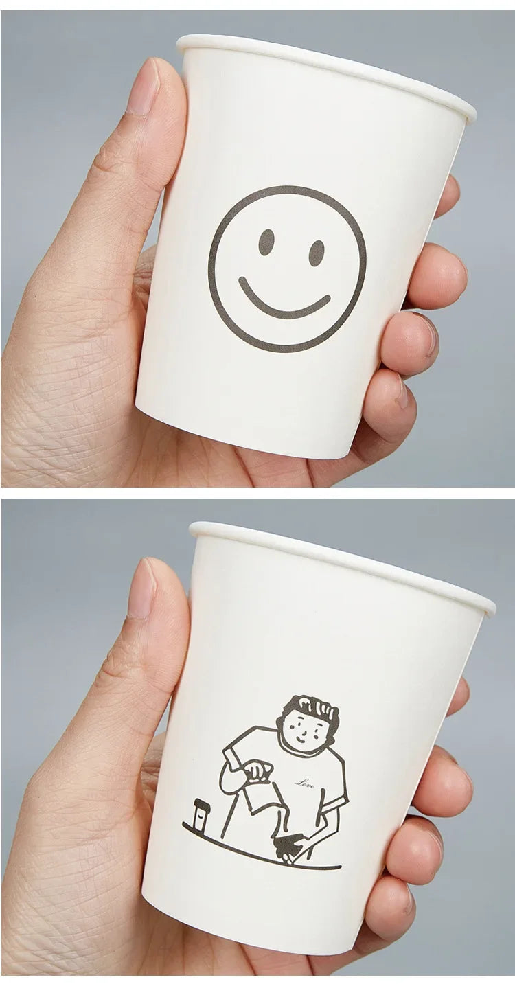 50pcs 250ml Paper Cups Natural Pulp Personalized Disposable Coffee Tea Milk Cup Drinking Accessories Camping Party Supplies종이컵