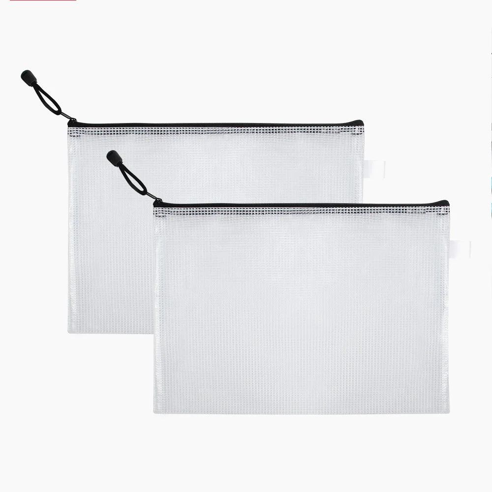 12-Piece Plastic Mesh Zip File Bag, Waterproof and Tear-Resistant File Folder, Multi-Size Zip File Bag for School Office Home Tr