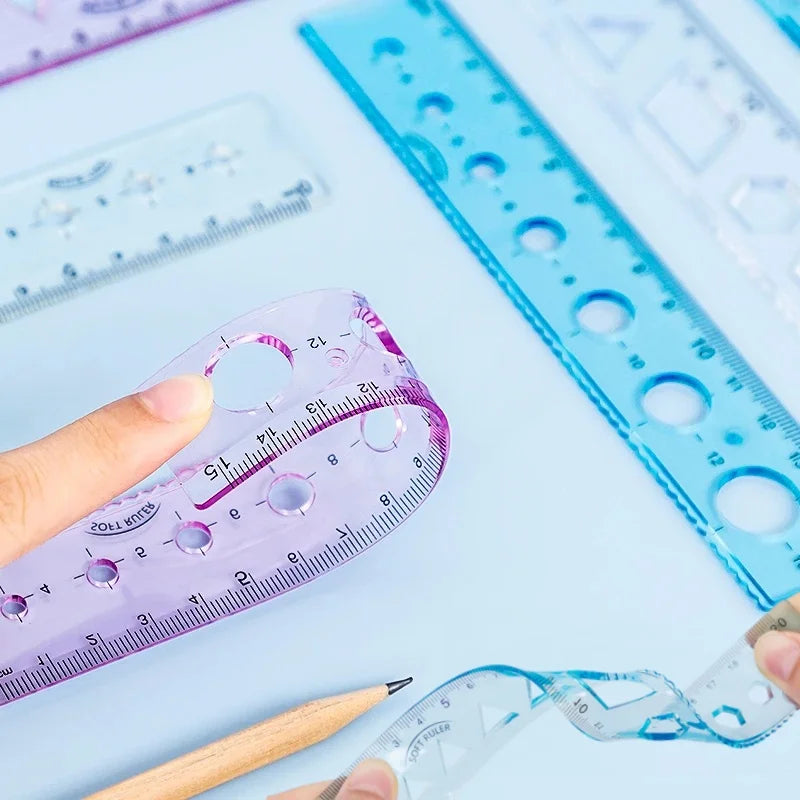 Soft Ruler Set Creative Measure Tool Can Bend Transparent Ruler Students Geometry Math Drawing Stationery School Office Supplies
