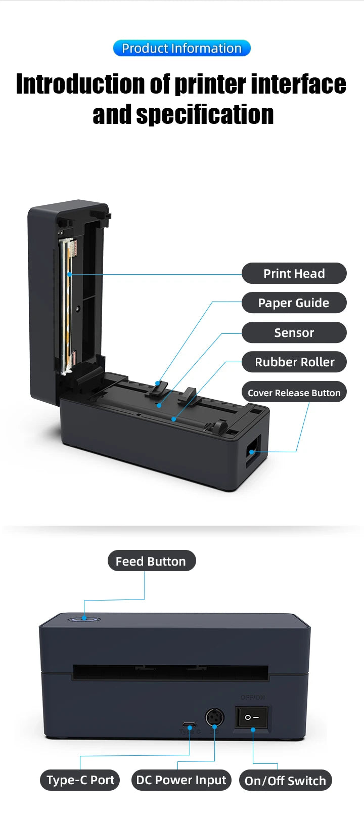 4X6 Thermal Label Printer Bluetooth Wireless Shipping Compatible With iPhone Android Mac Window - Shipping Label Printer