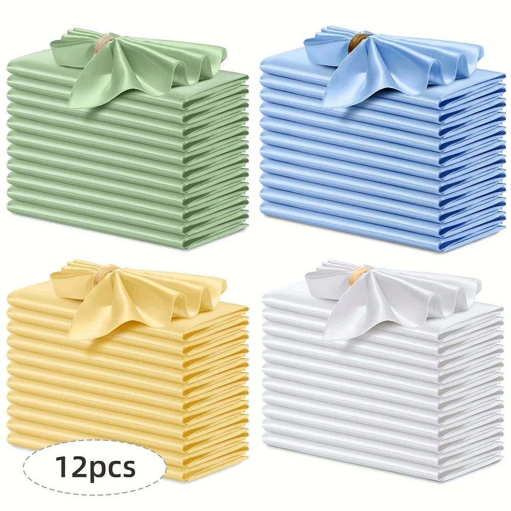 12pcs Silky Satin Dinner Napkins 30x30cm Polyester Square Table Napkins for Wedding Banquet Restaurant Birthday Party Decor