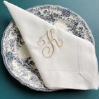 Script Font Monogram Embroidered White Dinner Cloth Napkins, White Housewarming Gift Wedding Event Napkin