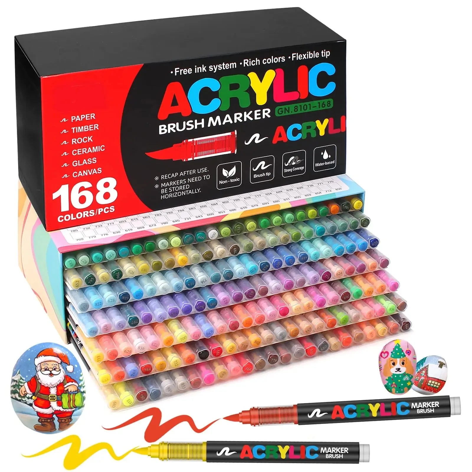 GuangNa 12/360/408 Colors Acrylic Paint Pen Markers Acrylic Skin Color Brush Tip Paint Marker for Wood Rock Painting Canvas Gift