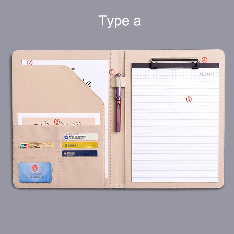 A4 Business Leather Portfolio Padfolio Folder Multifunctional Business Manager Clipboard Document Organizer Office Conference