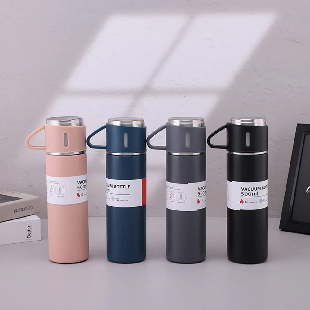 One Cup Three Lid Thermos Cup Set 304 Stainless Steel Handle Lid Gift Cup Men's And Women's Portable Gift Box Set