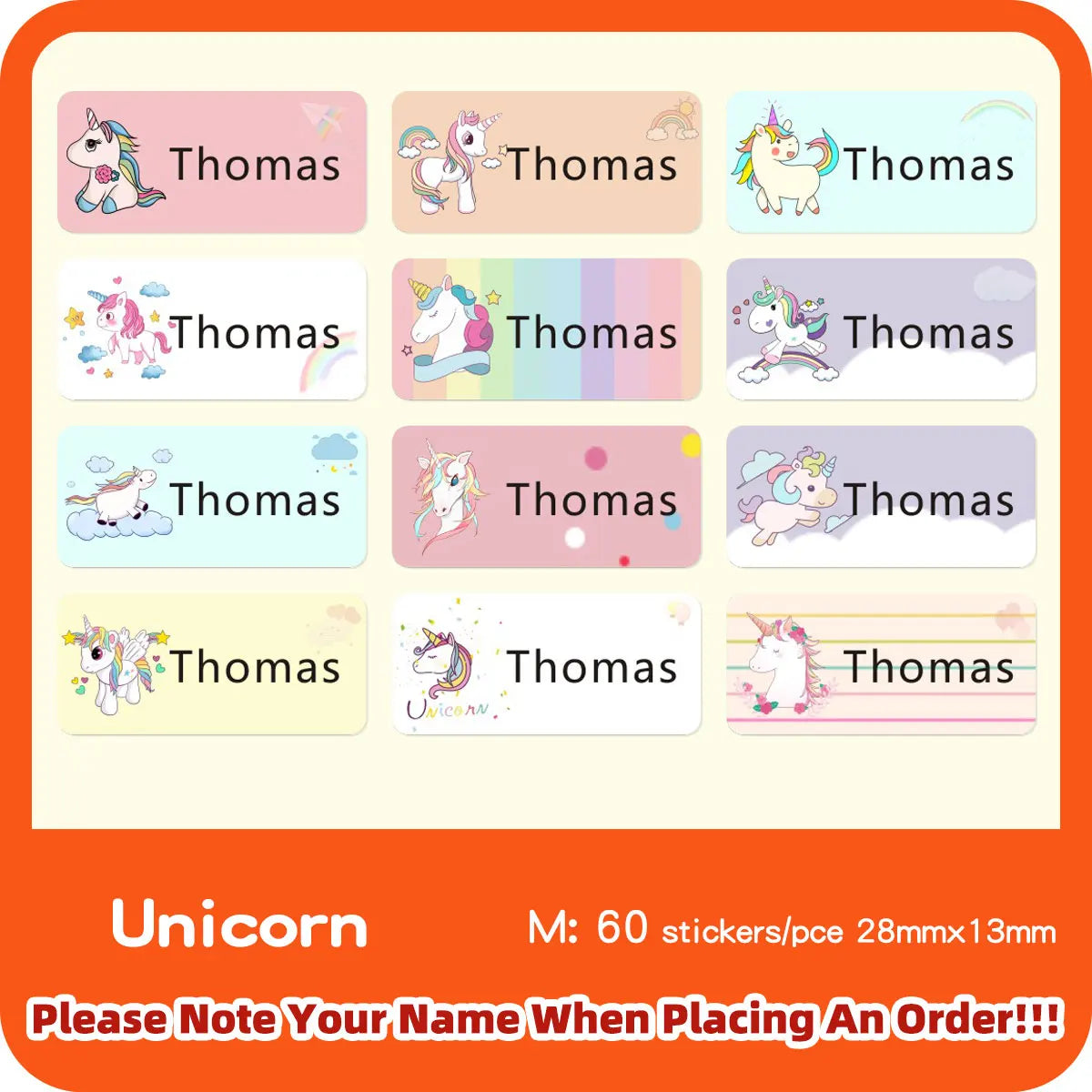 Unicorn Name Sticker Custom Personalized Tag 3size Cartoon Waterproof Decal Label For Children School Office Stationery Stickers