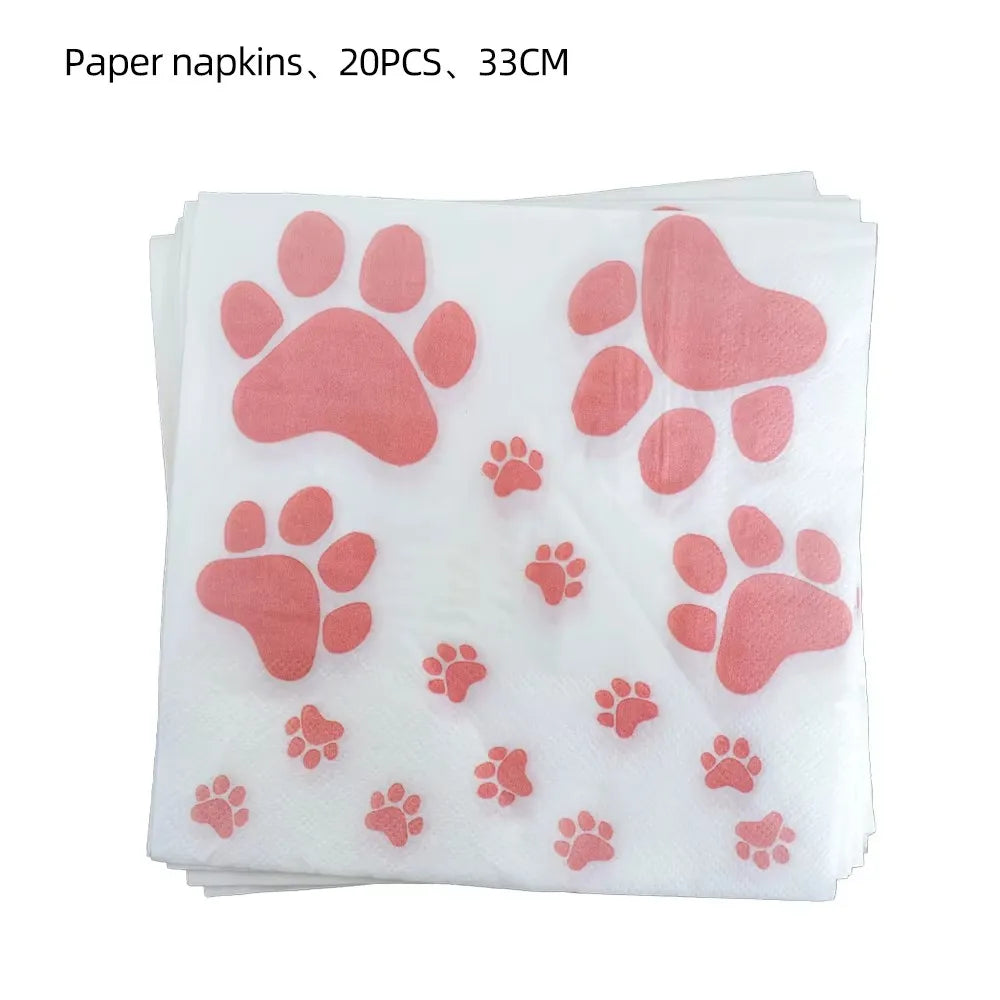 Pink Dog Paw Birthday Party Decor Disposable Tableware Gift Bag Backdrop Cake Topper Banner Plate for Kid Girl Party Supplie Set