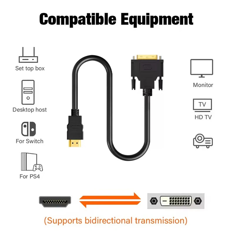 1080P HDMI-compatible to DVI Converter Cable Bi-directional DVI to HDMI-compatible Adapter Cables for PC TV Box PS4 DVD Projetor