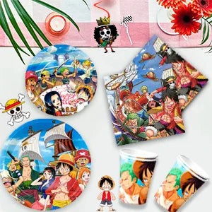 117 Pcs One Piece Party Supplies-One Piece Party Banner Balloons Cake Topper Plates Etc One Piece Birthday Party Decorations