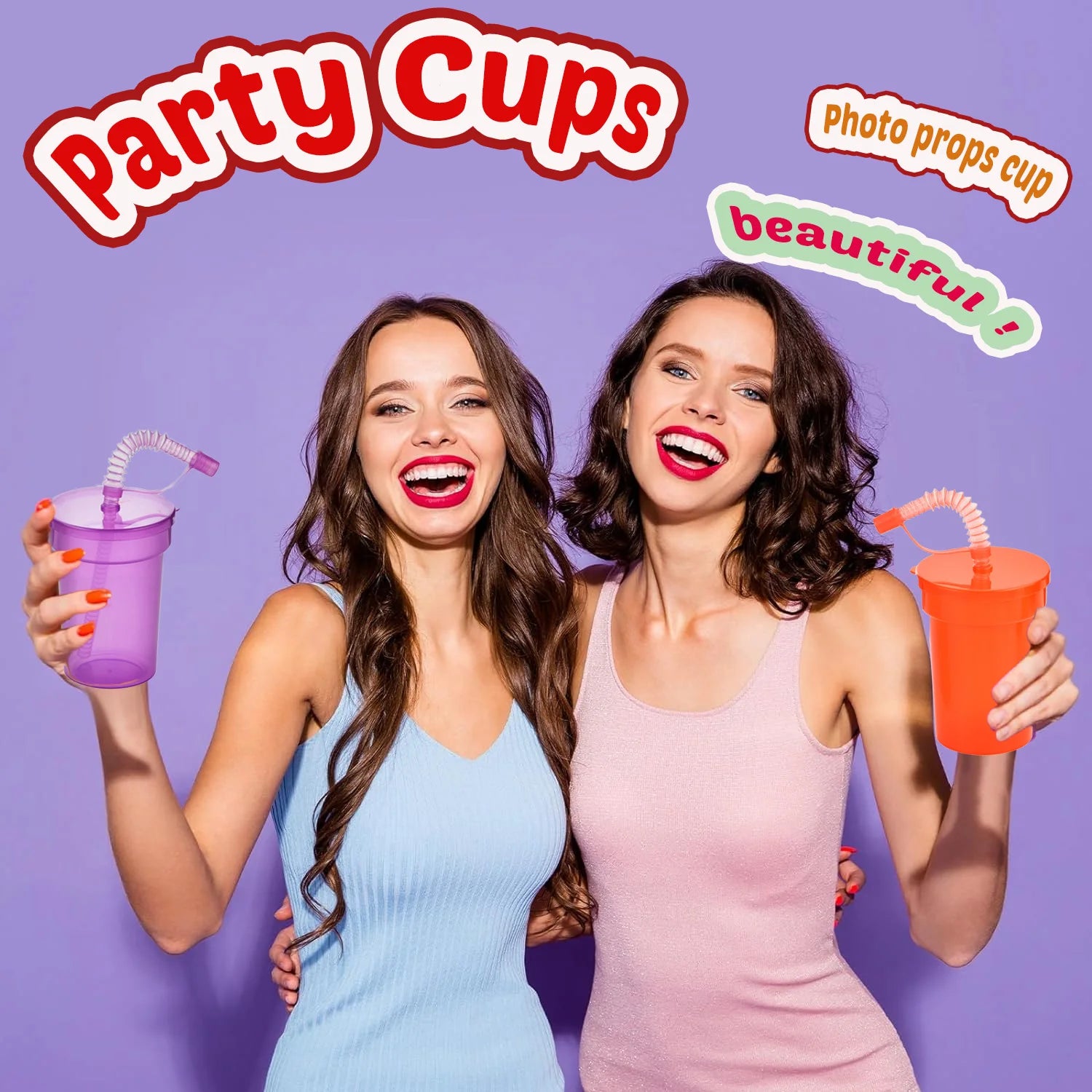 Neon Sipper Cups - Colorful, Spill-Proof Cups with Lids and Straws - Ideal for School Events, Themed Parties, and Birthday Party