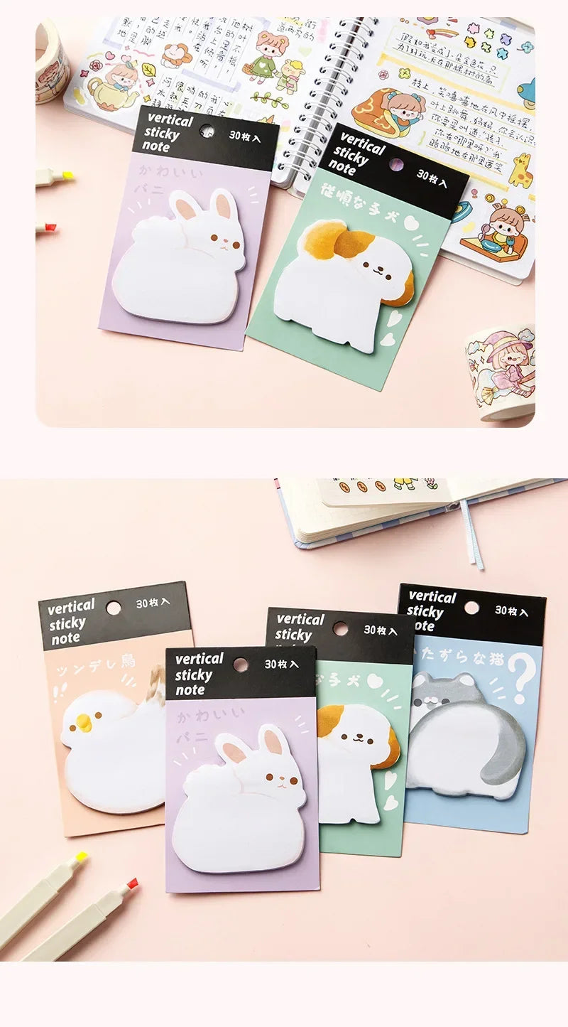 Cute Cartoon Animal Ass Sticky Notes 30Sheets Rabbit Dog Cat Bird Hip Memo Pad Notepads Thick Paper School Office Stationery