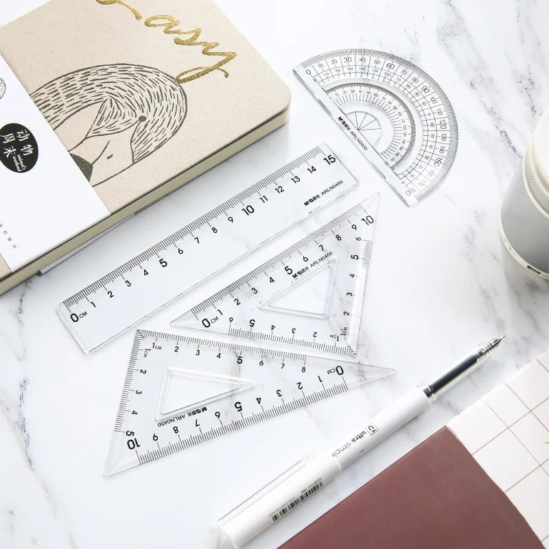M&G 1 Set Ruler Suit 15cm Straightedge 180 Degree Protractor 45 Degree Triangle Ruler 60 Degree Triangle Ruler Stationery Set