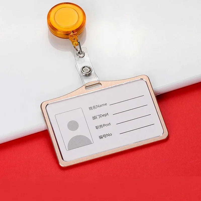 1 Pcs Aluminum Alloy Card Cover Case Bank Business Work Card Holder with ABS Retractable Badge Reel Credit ID Card Badge Bag