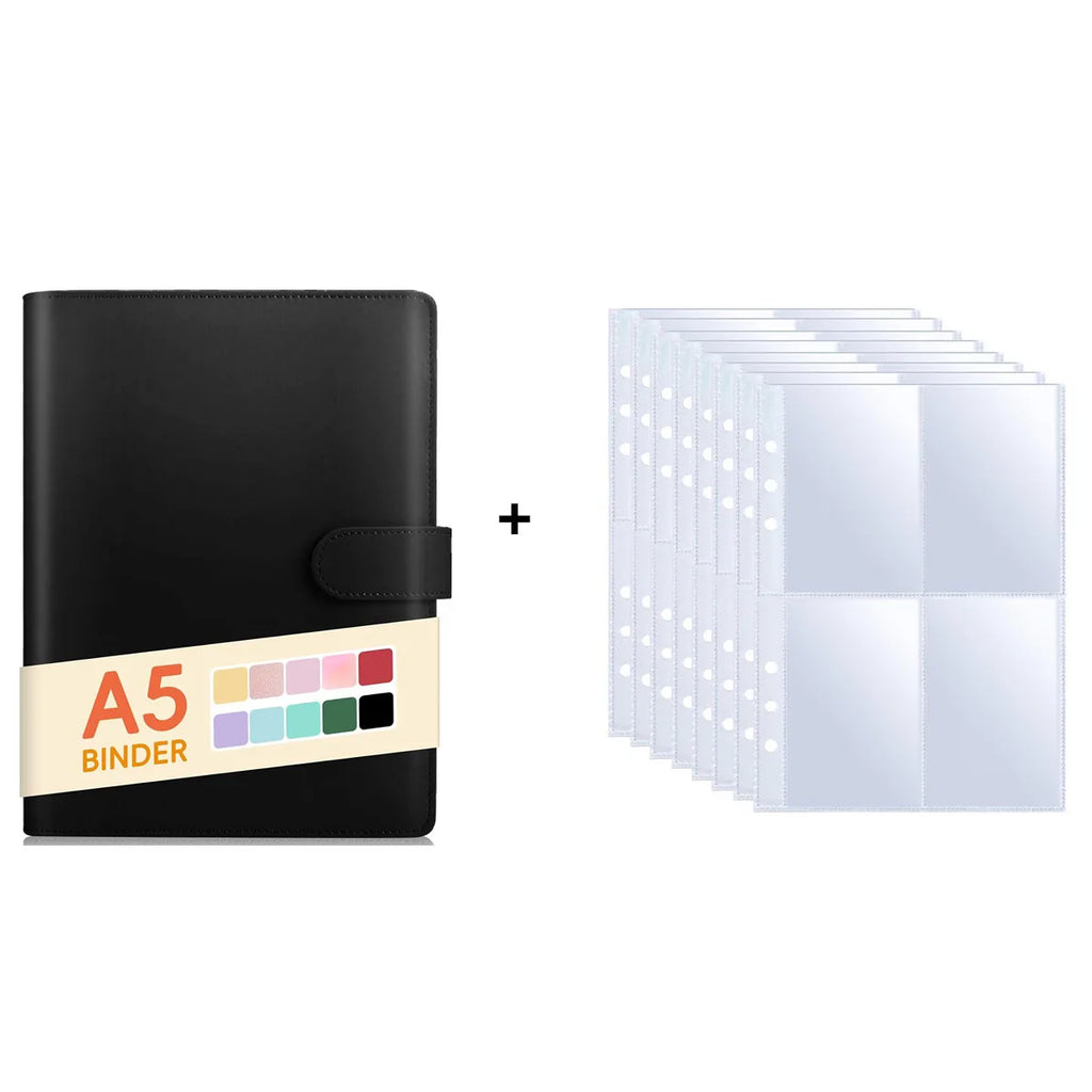 A5 Notebook Photocard Binder with 10 Pockets Sleeves, 6 Ring  PU Leather Binder Loose Leaf Personal Organizer Photo Binder Book
