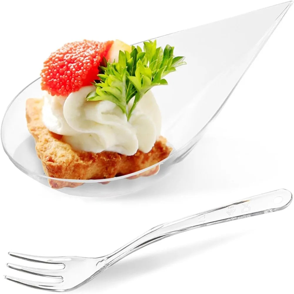50Pcs Tear Drop Mini Appetizer Plates Plastic Mousse Dessert Tasting Spoons Plates Tableware Reusable Desserts Cakes Bowls