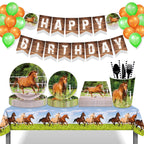 Horse Race Party Disposable Tableware Sets Plates Tablecloth Napkins Hanging Streamers Dinnerware For Birthday Party Decoration