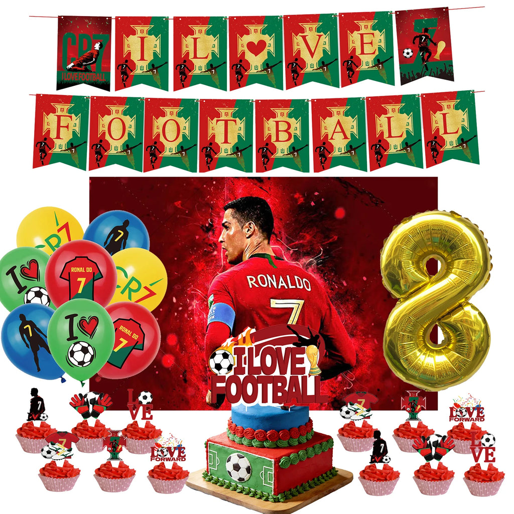 Football Player Theme Party Decoration Soccer Cr&7 Superstar Party Supplies Plate Cup Balloon Banner Paper Backdrop Party Gift
